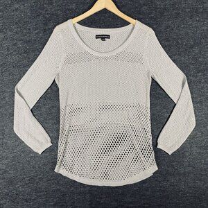 Rock & Republic Sweater Womens Medium Gray Metallic Silver Mesh Open Knit Top